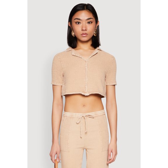 Womens Spoon Jeans Gauze Knit Cropped Shirt