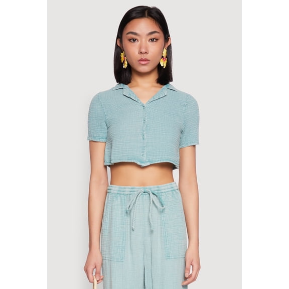 Womens Spoon Jeans Gauze Knit Cropped Shirt