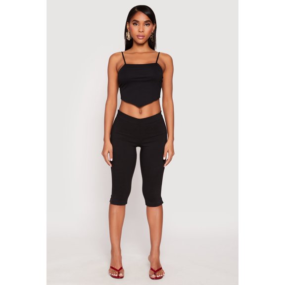 Women's Square Neck Hanky Hem Crop Top