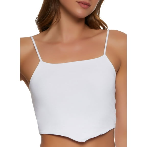 Womens Square Neck Hanky Hem Crop Top