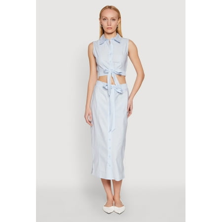 Womens Striped Tie Front Midi Skirt
