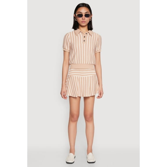 Womens Textured Knit Striped Mini Skirt