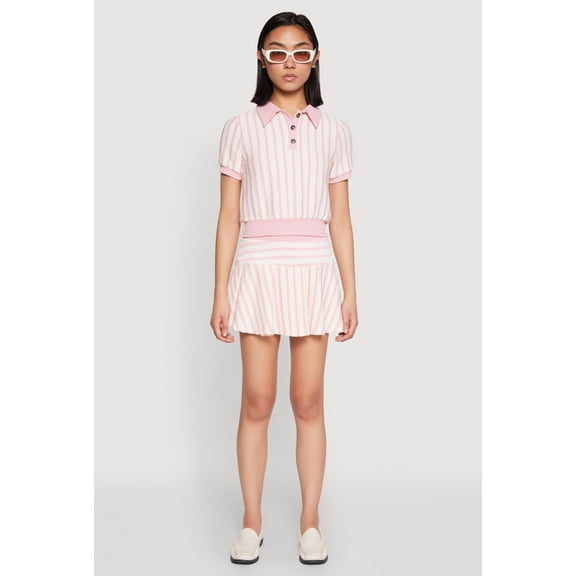 Womens Textured Knit Striped Mini Skirt