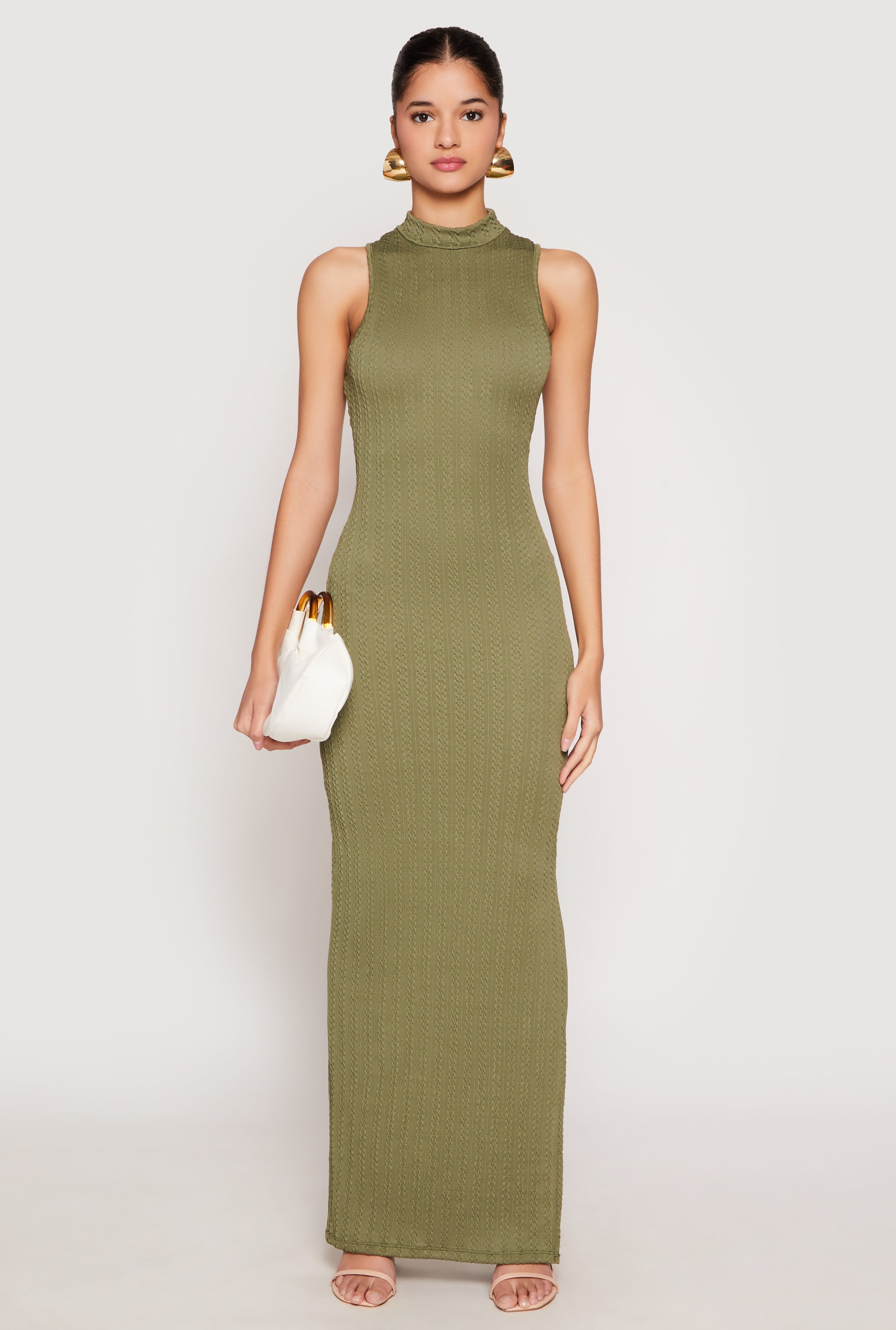 Womens Textured Knit Turtleneck Maxi Dress