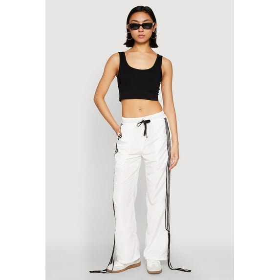 Womens Tie Side Varsity Stripe Track Pants