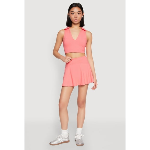 Womens Tiered Back High Waist Skater Skort