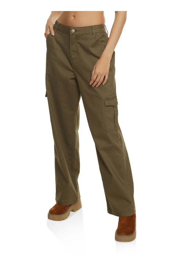 Women's Twill Wide Leg Cargo Pants