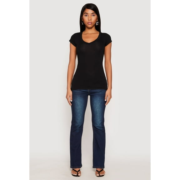 Rainbow Shops Female Adult V Neck Basic Short Sleeve Tee Ambiance, Short Sleeves, V-Neck, T-Shirt, Solid