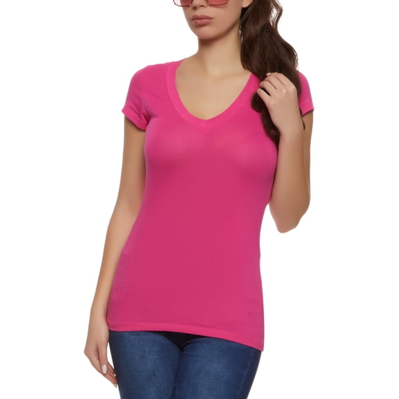 Rainbow Female Adult V Neck Short Sleeve T Shirt Ambiance, Short Sleeves, V-Neck, T-Shirt, Solid