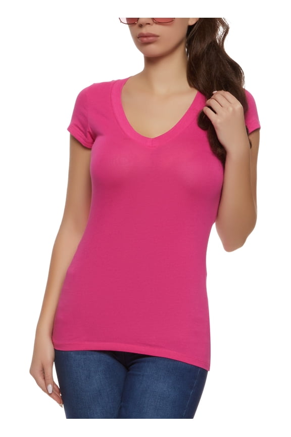 Female Adult V Neck Short Sleeve T Shirt Ambiance, Short Sleeves, V-Neck, T-Shirt, Solid