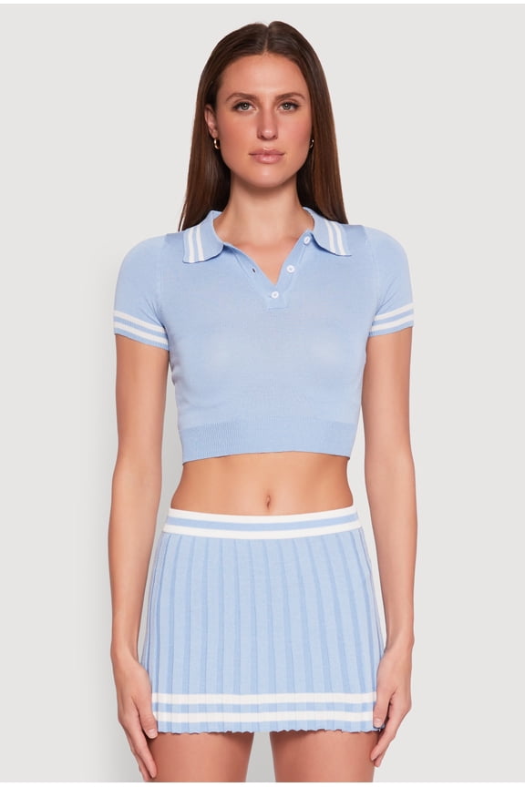 Womens Varsity Stripe Detail Cropped Polo Shirt