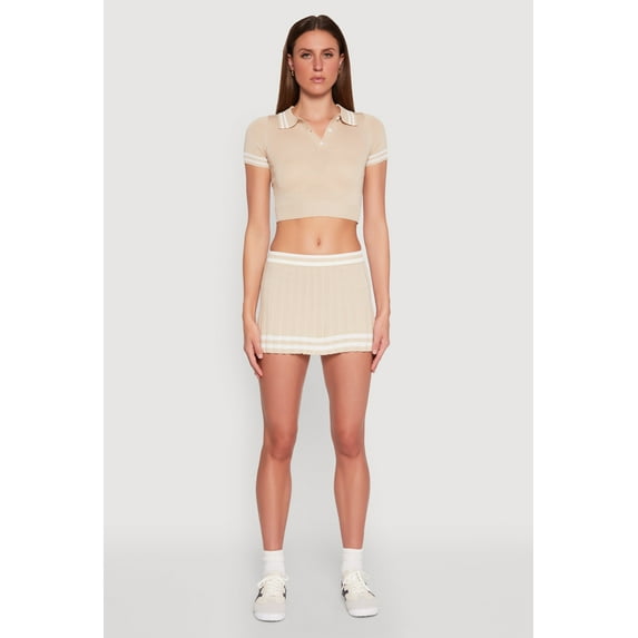 Womens Varsity Stripe Detail Mini Pleated Skirt