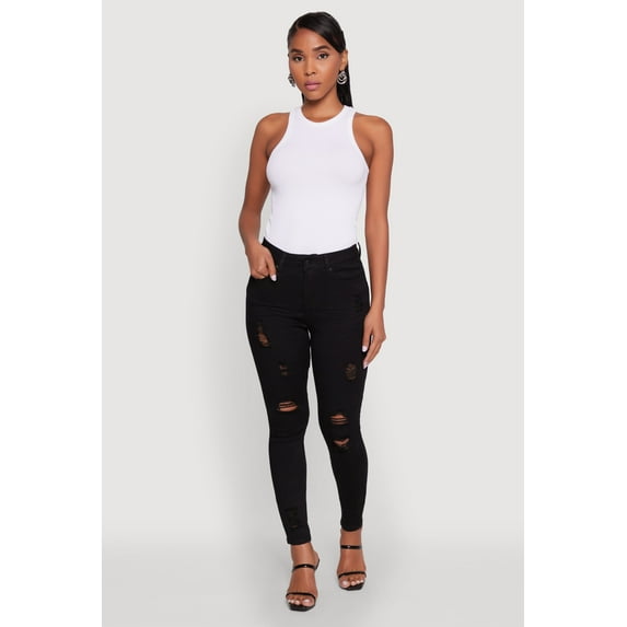 Womens WAX Distressed Frayed Skinny Jeans