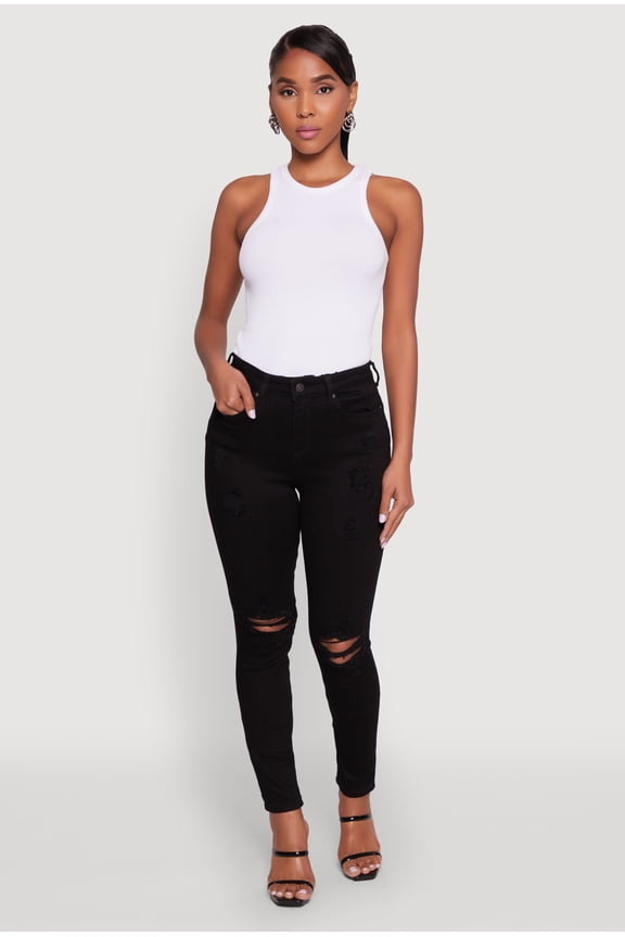 Womens WAX Distressed Skinny Jeans