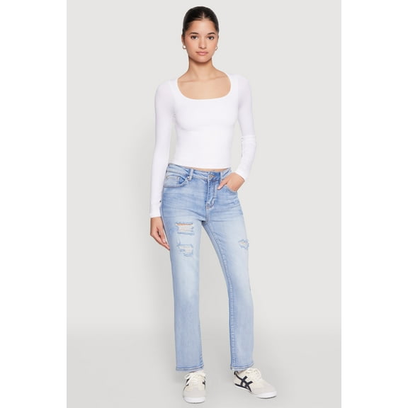 Womens WAX Distressed Straight Leg Jeans