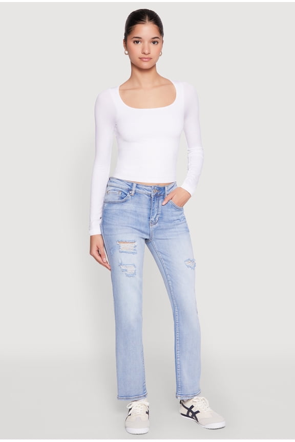 Womens WAX Distressed Straight Leg Jeans
