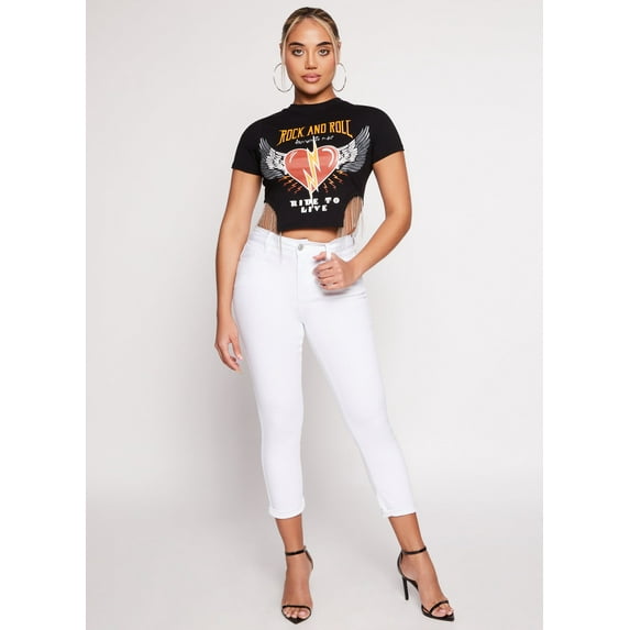 Womens WAX High Waist Rolled Cuff Denim Jeans