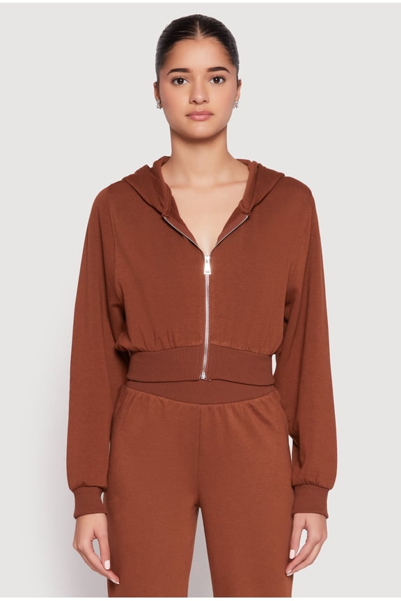 Womens Zip Front Cropped Hoodie