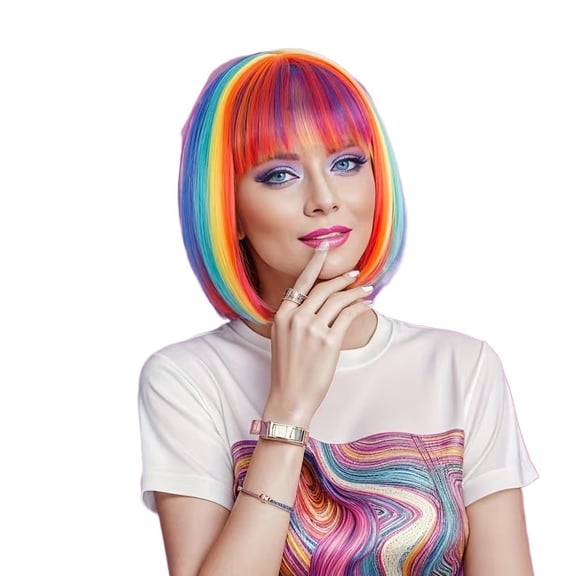 Rainbow Short Hair Straight Wig for Cosplay and Parties - Lightweight and Breathable Design