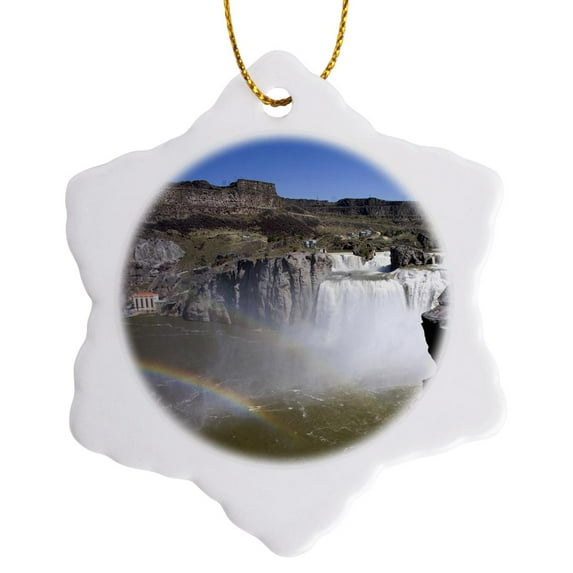3drose, Rainbow, Shoshone Falls, Twin Falls, Idaho - Us13 Dfr0453 - David R. Frazier, 3 inch Snowflake Porcelain Ornament
