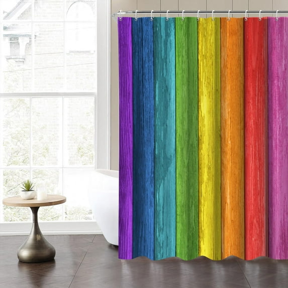 Rainbow Shower Curtain for Bathroom, Farmhouse Blue Pink Wood Barn Door Shower Curtains Fabric Waterproof Shower Curtains Set Stall RV Hotel 72x72inches with Hooks