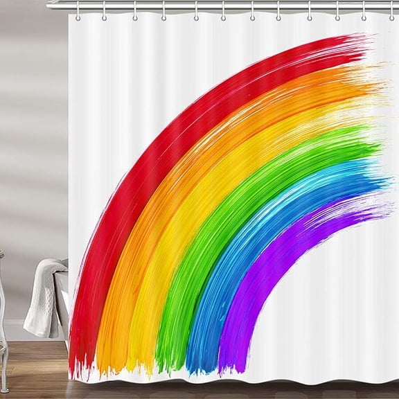 Rainbow Shower Curtain For Kids Bathroom, Cute Colorful Iridescent Kids Fabric Shower Curtains Set, Girls Boys Kids Restroom Decor Accessories With Hooks 72"W x 78"L