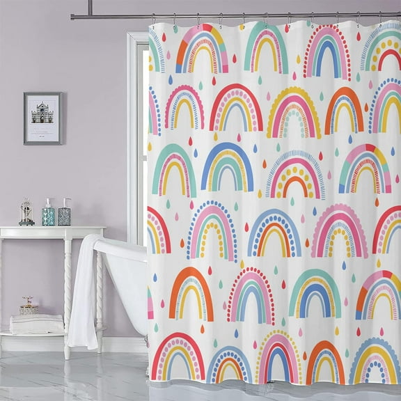 Rainbow Shower Curtains Boho Abstract Rainbow Shower Curtain for Bathroom Colorful Cute Kids Rainbow Bathroom Curtain Sets Waterproof Farbric for Bathroom Bathtub with Hooks, 72x72 inches