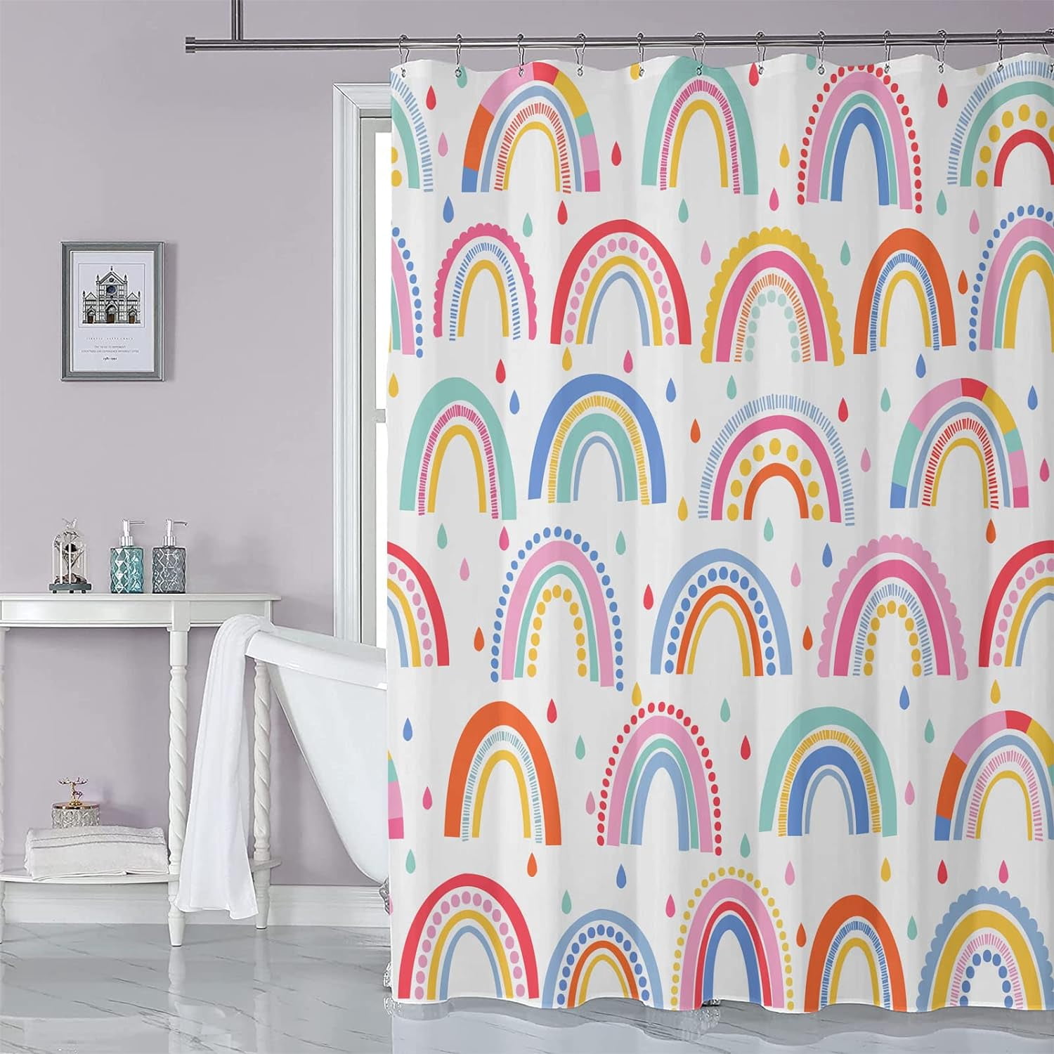 Rainbow Shower Curtains Boho Abstract Rainbow Shower Curtain for ...