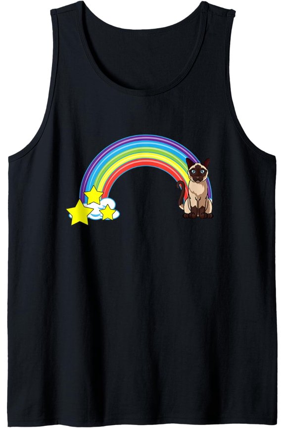 Rainbow Siamese Cat Retro Style Cat Mom Tank Top Size S-3XL