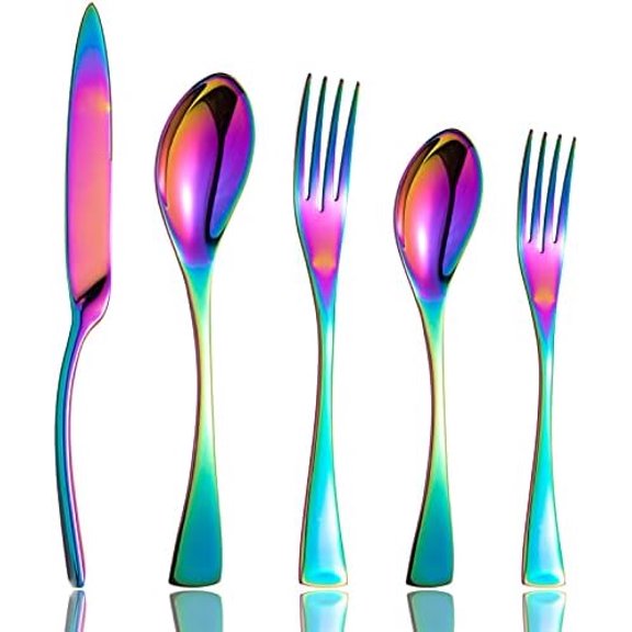 Rainbow Silverware Flatware Cutlery Set,Include Knife Fork Spoon, Dishwasher Safe (color 20 Pieces Flatware Sets)