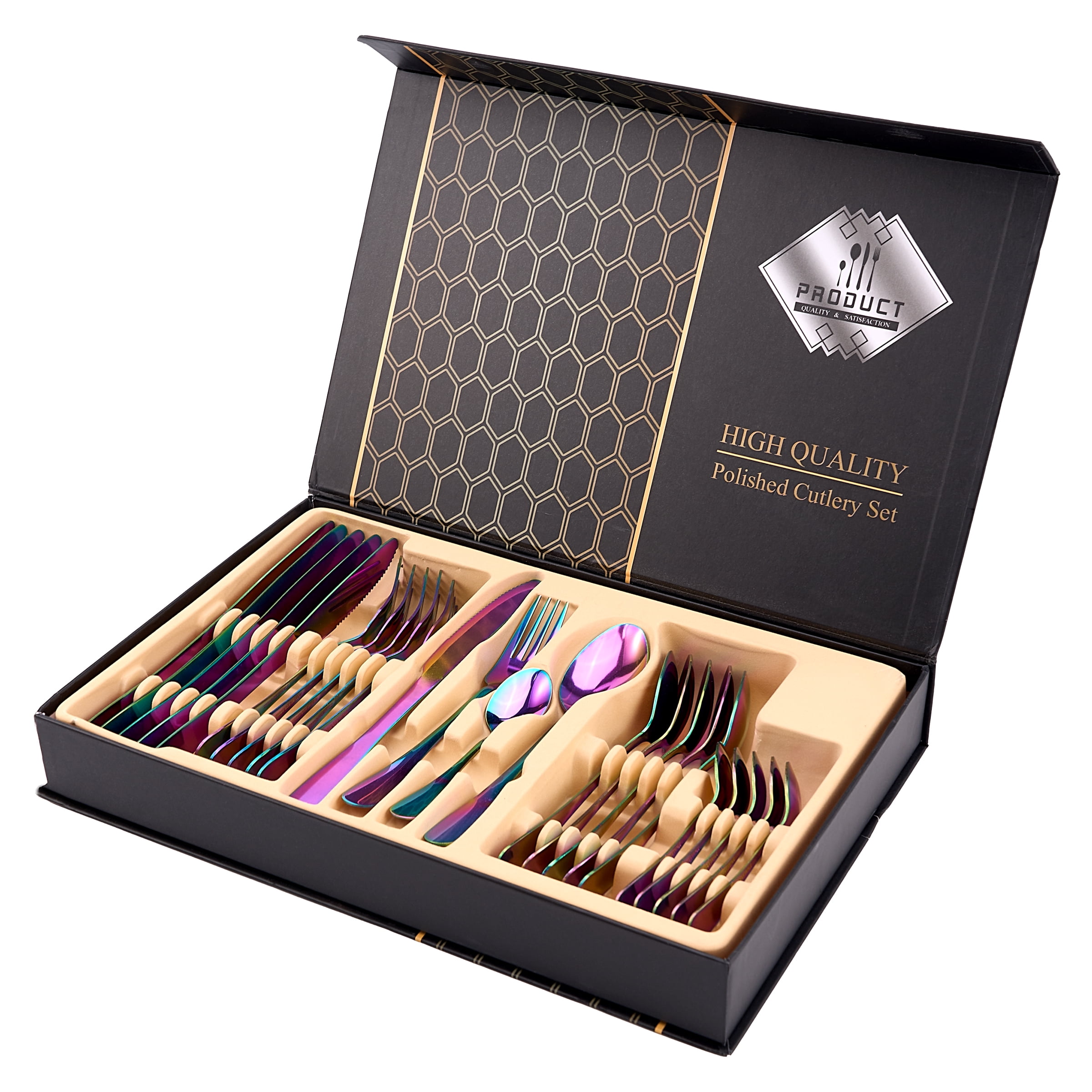 Colorable Silverware Rainbow Silverware Set, 24 Piece Colored Spoons and Forks, Stainless ...