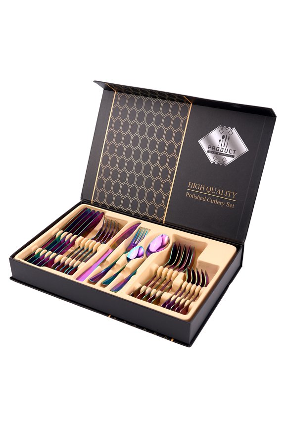 Rainbow Silverware Set, 24 Piece Colored Spoons and Forks, Stainless Steel Flatware Set, Mirror Finish Cutlery with Gift Box