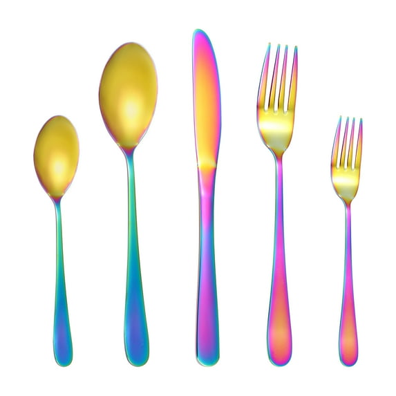 Rainbow Silverware Set for 4, MDEALY 20 Piece Modern Flatware Utensil Set for 4, Include Dinner Knife,Dinner Forks,Dinner Spoons,Salad Forks,Teaspoons, Dishwasher Safe