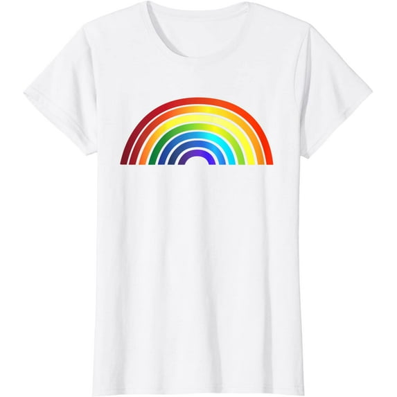 Rainbow Simple Style Basic Stripe Design Casual T-Shirt