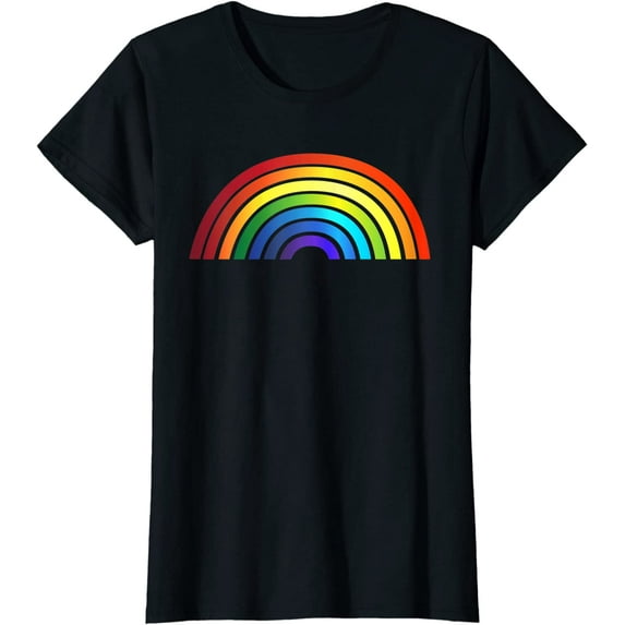 Rainbow Simple Style Basic Stripe Design Casual T-Shirt