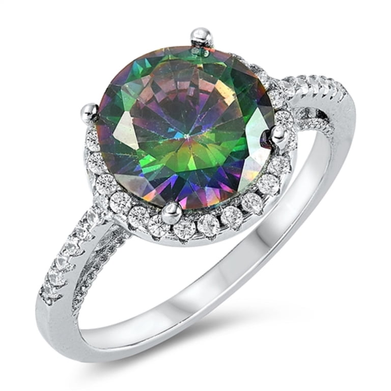 Sterling Silver Rainbow Simulated Topaz Heart Ring - Size 10 Love Band In 925 Silver