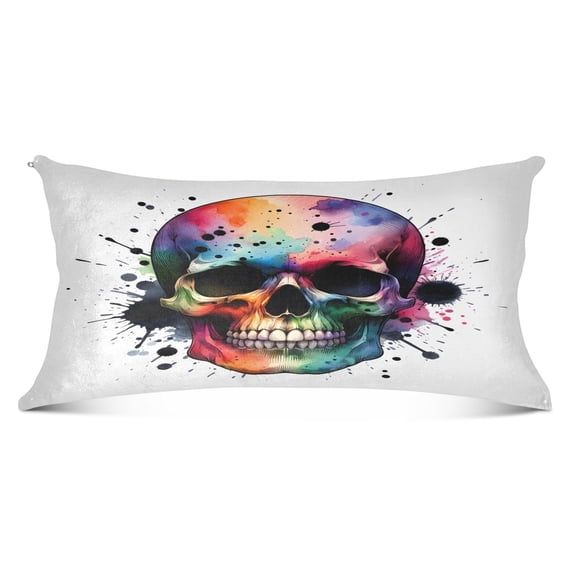 Rainbow Skull Head Plush Pillow Cases Body Size Ultra Soft Warm Pillowcases with Zipper 20"x54"