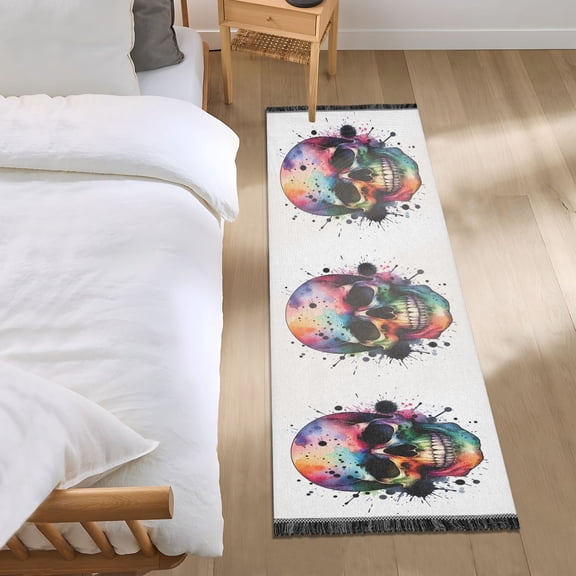 Rainbow Skull Head Runner Area Rug 2x6 Soft Non-Slip Washable Bedside Carpet for Hallway Bedroom Living Room Home Decor