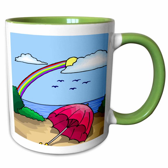 3drose, Rainbow Sky Beach Umbrella, 15oz Two-tone Green Mug