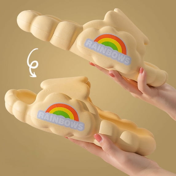 Rainbow Slippers for Women and Men | Shower Slippers Bathroom Sandals | Extremely Comfy | Beach Slippers| Cushioned Thick Sole Yellow 36-37