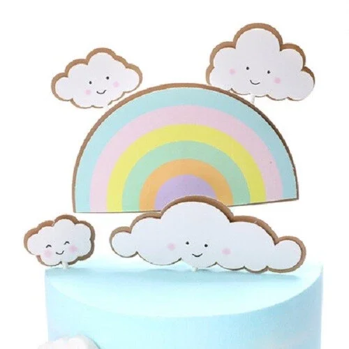 Rainbow Smiley Cloud Cake Toppers Birthday Wedding Party Cupcake Dessert Decors