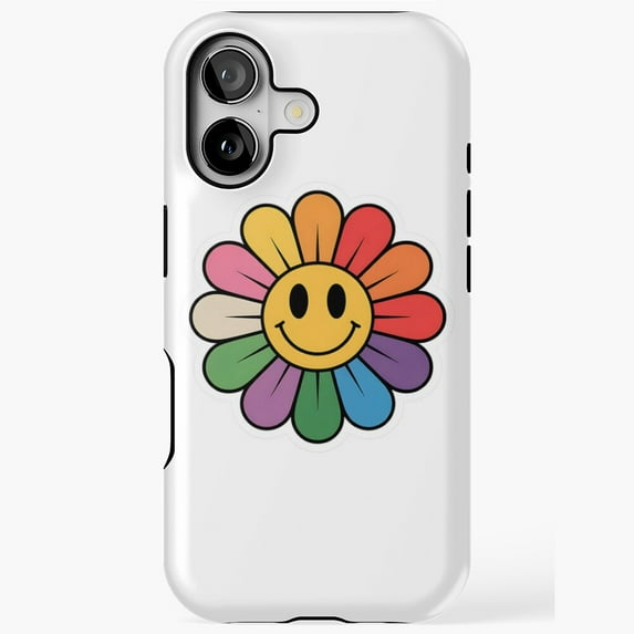 Rainbow Smiley Flower Cute Happy Cartoon Art iPhone 17 through 11 Pro Max