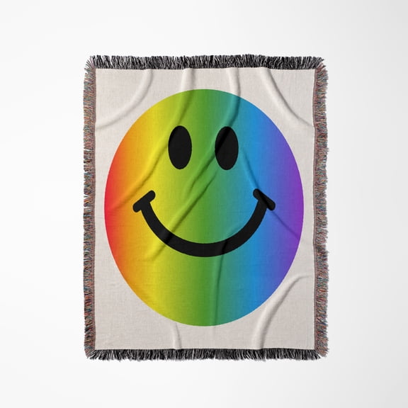 Rainbow Smiling Face - Colorful Gay And Happy Smilie - Multicolor Smiling Cartoon Multicolored Smile, Woven Blanket