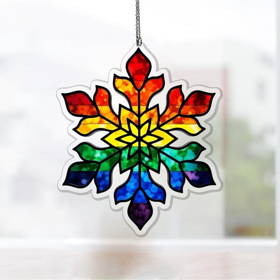 Rainbow Snowflake Acrylic Suncatcher Window Hanging Inclusive LGBTQ Winter Solstice Holiday Decor