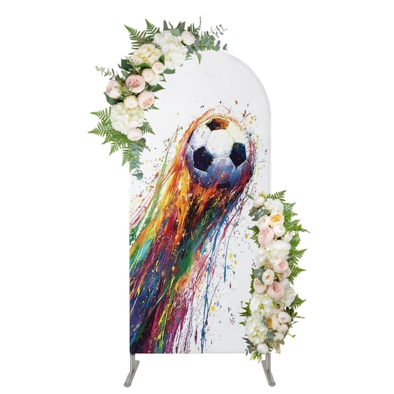 Rainbow Soccer Arch Backdrop Cover 4FT, Paint Trails Abstract Vibrant Color Splashes Spandex Fitted Stretchy Arch Stand Covers, Round Top Chiara Backdrop Cover for Wedding Party Birthday Baby Shower