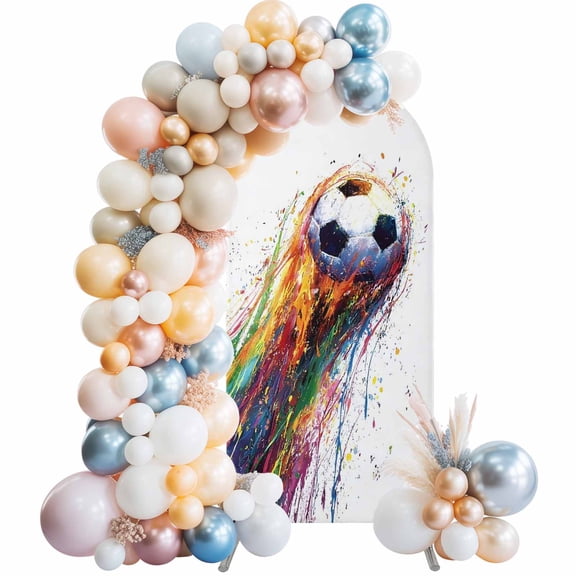 Rainbow Soccer Arch Backdrop Cover 7.2 FT Abstract Paint Trails Artistic Multicolor Fluid Art Ball Stretchy Arch Stand Covers Spandex Arched Background Birthday Wedding Party Decoration (No Stand)