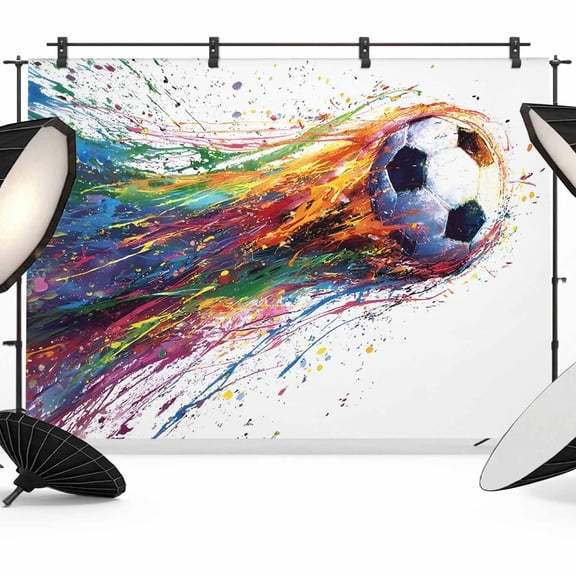 Rainbow Soccer Photography Backdrop 8x6FT, Abstract Paint Trails Artistic Multicolor Fluid Art Ball Photo Backdrops, Background for Photography Studio, Back Drop for Photoshoot