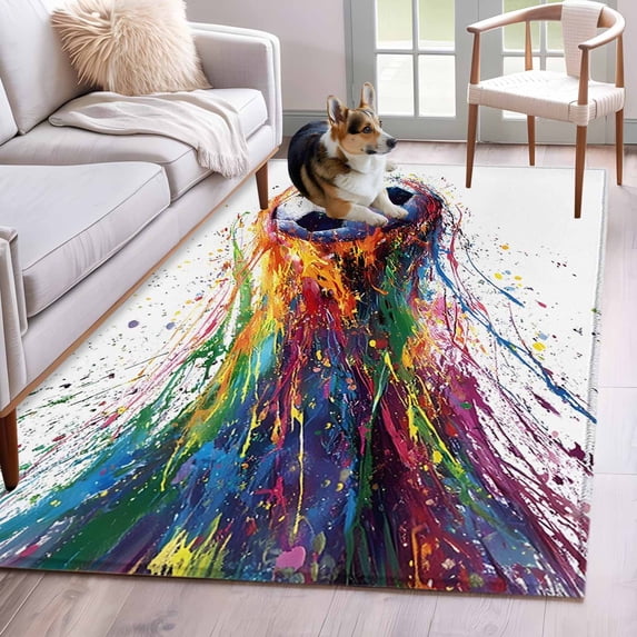 Rainbow Soccer Washable Area Rug 2.7 x 5 ft Abstract Paint Trails Artistic Multicolor Fluid Art Ball , Soft Non Slip Rugs Stain Repellent Indoor Felt Carpet for Living Dining Room Bedroom Home Office