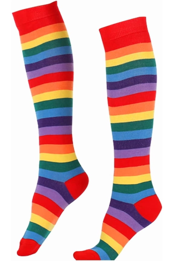 Rainbow Socks,Long Womens Stripe Medium Tube Copsplay Fashion Show Knee Length Cotton Stripy Patterned Stockings,Leg Warmers Thigh Highs Clothes,Colourful Pride Day Gifts Crazy Sock for Kids,Women