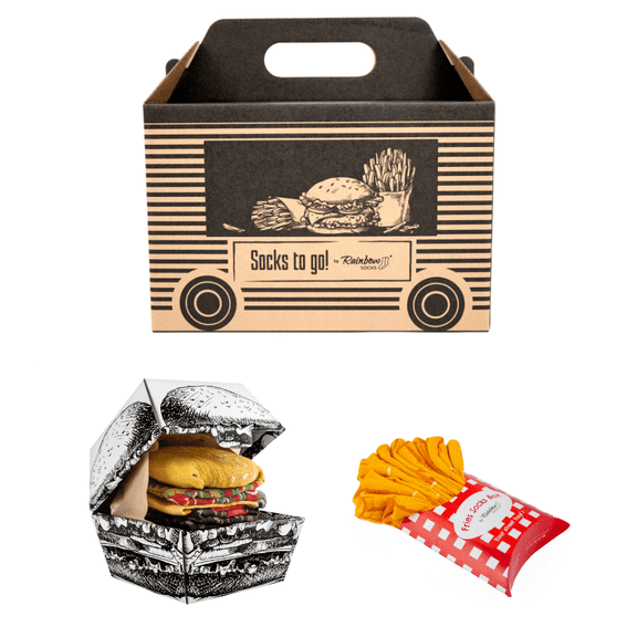 Rainbow Socks - Men Women Funny Meal Socks Box - 4 Pairs - Burger Fries - Size US 9.5-13